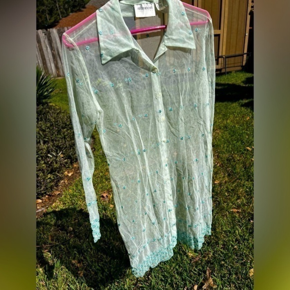 Vintage Victoria’s Secret Hugo Buscati Sheer Mesh Button-Up Long Shirt Lingerie